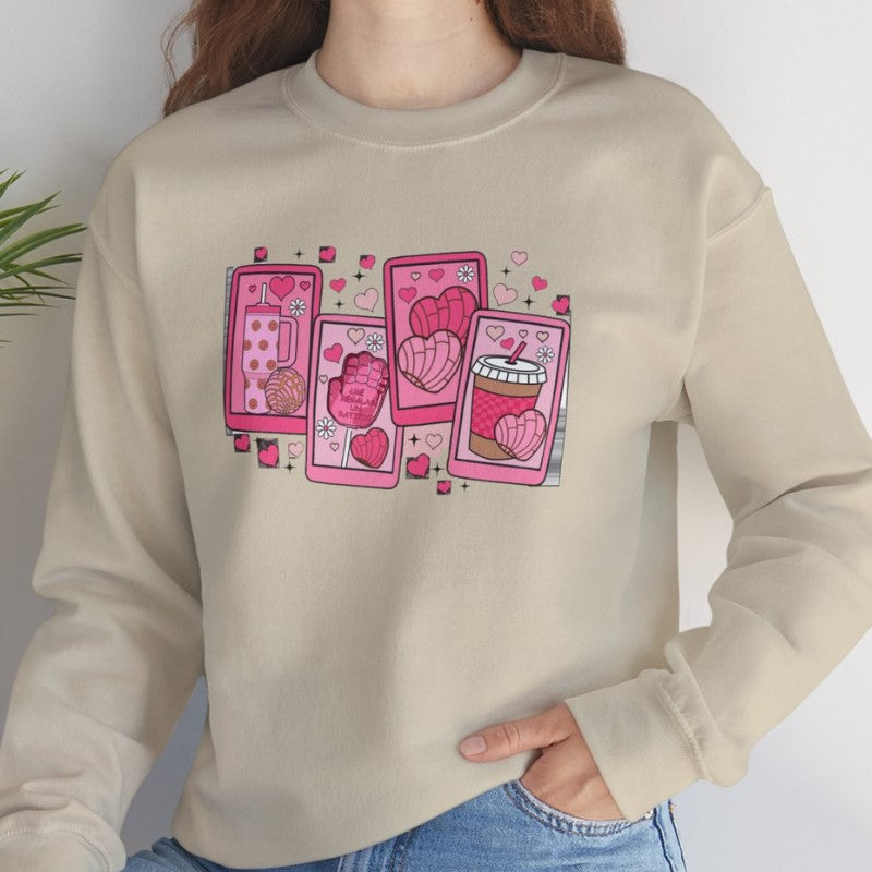 Cafecito Y Chisme Valentines Crewneck Sweatshirt