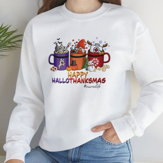 Happy Hallothanksmas Nurse Life Crewneck Sweatshirt