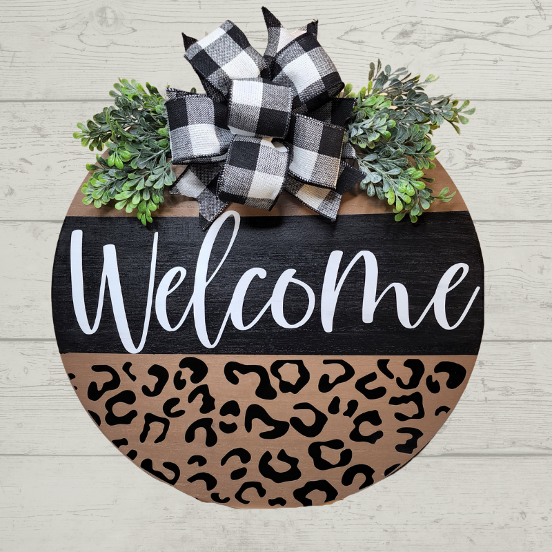 Welcome Leopard Print Door Hanger