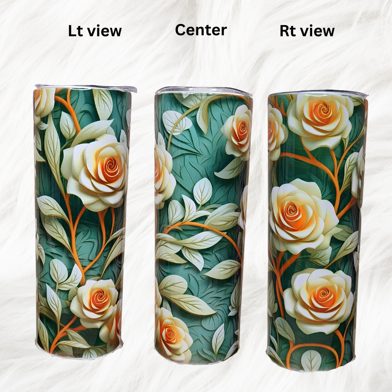 3D Colorful White Roses Tumbler