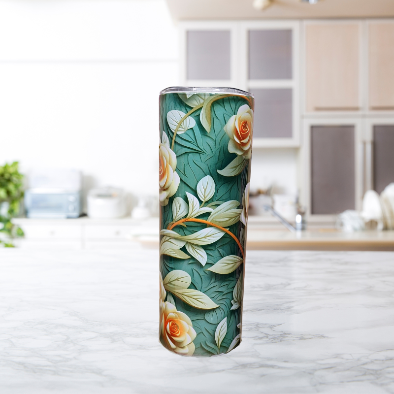 3D Colorful White Roses Tumbler