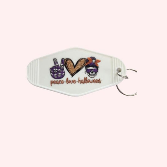 Peace Love Halloween Motel Keychain