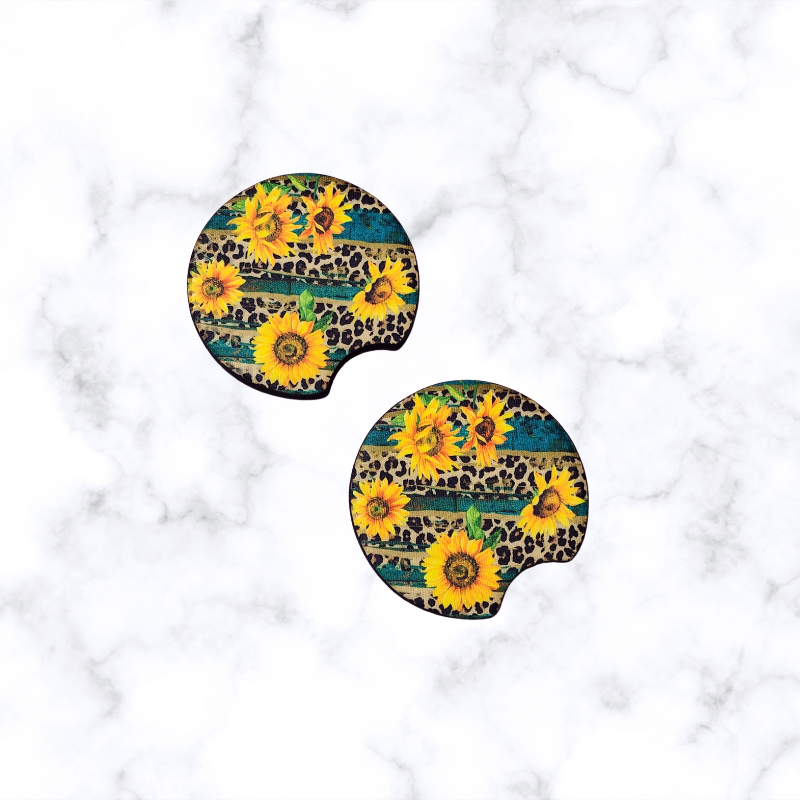 Sunflower and Leopard Car Coaster Set